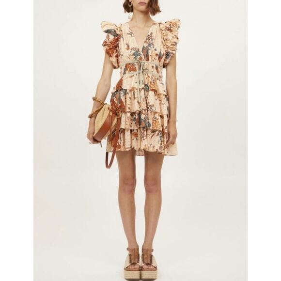 Ulla Johnson Marni‎ Ruffled Mini Dress Peach Floral Size 14 NEW - Picture 1 of 16